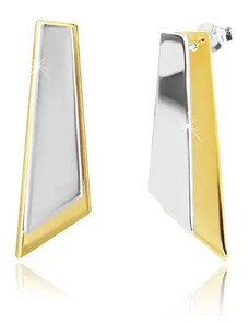Ekszer Eshop - 925 ezüst fülbevaló - szabálytalan négyszögek arany és ezüst színben AA38.23
