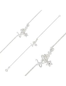Ekszer Eshop - 925 ezüst karkötő - fényes dekoratív "believe" felirat és cirkónia csillag G19.03