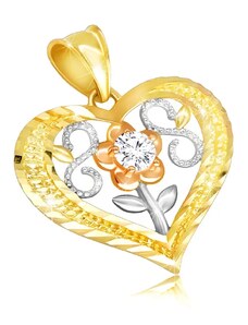 Ekszer Eshop - 14K sárga arany medál – szimmetrikus szívkörvonal, virág átlátszó cirkóniával, fekvő nyolcas S2GG225.30