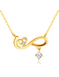 Ekszer Eshop - 14 K sárga arany gyémánt nyaklánc - végtelen szimbólum, szív, briliánsok S3BT506.89