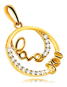 Ekszer Eshop - Gyémánt medál 14K sárga aranyból - gyűrű díszes LOVE YOU -„szeretlek”felirattal, briliánsokkal S3BT506.59