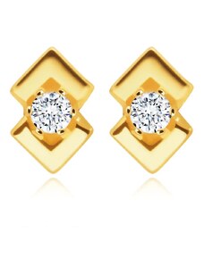 Ekszer Eshop - 585 Sárga arany gyémánt fülbevaló - kerek briliáns, két fényes háromszöggel S3BT506.68