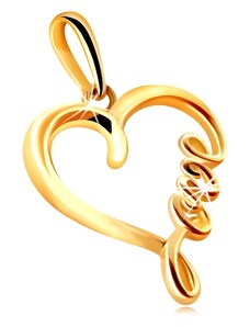 Ekszer Eshop - Medál 585 sárga aranyból – fényes szív alakú körvonal “Love” felirattal S1GG235.04