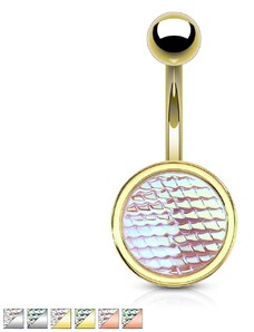 Ekszer Eshop - Acél köldökpiercing – csillogó kő sárkány mintával U13.11/20 - A piercing színe: Rézszínű, A cirkónia színe: Rózsaszín - P