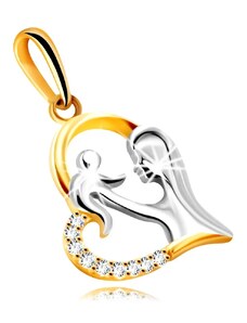 Ekszer Eshop - Gyémánt medál 14K arany kombináció - szív egy anyával és egy gyermekkel, briliánsokkal S3BT506.94