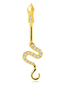Ekszer Eshop - Köldökpiercing 14K aranyból – fényes hullámos kígyó, csillogó cirkóniákkal díszített farok S1GG234.15