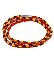 Ekszer Eshop - Fonott három színű bőr karkötő - piros, fekete és sárga színben Q10.20