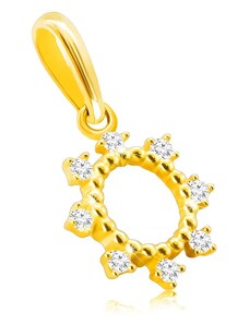Ekszer Eshop - 585 Sárga arany gyémánt medál - apró gyöngyökkel, átlátszó briliánsokkal díszített gyűrű S3BT506.96