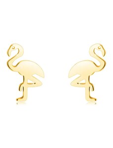 Ekszer Eshop - 14K arany fülbevaló – flamingó egy lábon állva, sima felület, beszúrós fülbevaló S1GG45.35