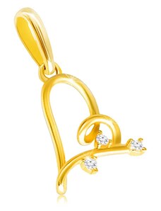 Ekszer Eshop - 14K sárga arany gyémánt medál - szabálytalan szív, amelyet briliánsok díszítenek S3BT506.21