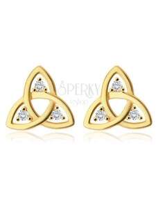 Ekszer Eshop - 14K arany, gyémánt fülbevaló - Triquetra szimbólum, átlátszó briliánsok, stekker zár S3BT506.23
