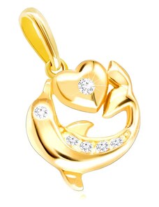 Ekszer Eshop - 585 Sárga arany gyémánt medál - delfin, finom, sima szívvel, tiszta briliánsokkal S3BT506.12