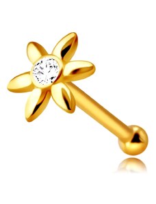 Ekszer Eshop - 585 Sárgaarany gyémánt orr piercing, egyenes virág, tiszta briliánssal S3BT508.05