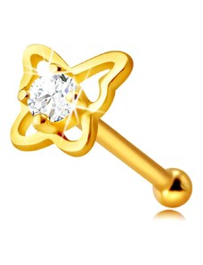 Ekszer Eshop - 14K sárga arany gyémánt orr piercing - pillangó formával ,briliánssal, 1,75 mm S3BT508.12