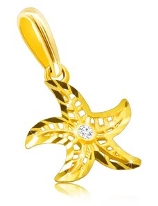 Ekszer Eshop - 14K sárga arany gyémánt medál - tengeri csillag motívum, kerek, áttetsző brilliánssal S3BT506.61