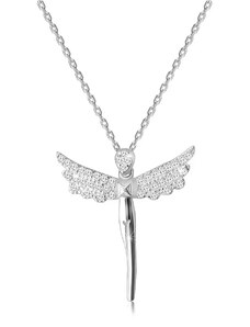 Ekszer Eshop - 925 ezüst nyaklánc - egy angyal alakja, szárnyai átlátszó cirkóniával kirakva S42.13