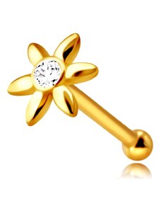 Ekszer Eshop - Orrpiercing 9K sárga aranyból – virág egy átlátszó cirkóniával, hosszúkás szirmok S4GG244.49