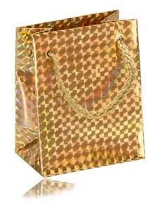 Ekszer Eshop - Hologramos papír ajándék tasak - arany színben, sima fényes felülettel Y15.16
