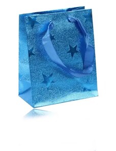 Ekszer Eshop - Kék ajándék táska - csillagokkal, bordázott felülettel, szalagokkal AB41.17
