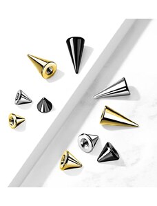 Ekszer Eshop - Cserélhető acél tüske piercinghez - különböző színek és méretek, 10 db-os készletben X39.07/16 - Szín x kúpméret x menetátmérő: čierna X 4 x 4 mm X 1,6 mm