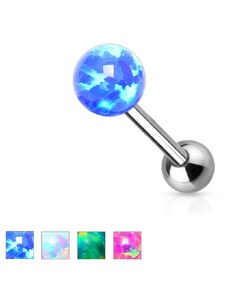 Ekszer Eshop - Nyelv piercing belső menettel - szintetikus opál golyók szivárványos fényvisszaverődéssel, különböző színekben SP32.24/SP33.23 - Átmérő: 5 mm, Szín: Kék