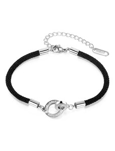Ekszer Eshop - Fekete színű zsinóros karkötő, kötelek - egymásba fonódó gyűrűk, felirattal SP75.05