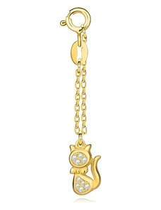 Ekszer Eshop - 925 ezüst medál - arany színű, macska farokkal, átlátszó cirkóniákkal, rövid lánccal G12.04