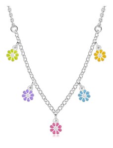 Ekszer Eshop - 925 ezüst gyerek nyaklánc - virágok színes szirmokkal AA05.12