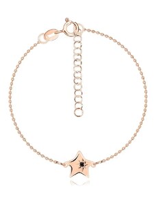 Ekszer Eshop - 925 ezüst karkötő - rózsa arany színű csillag, fekete gyémánttal, csillag T04.01