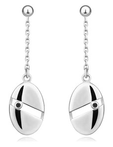 Ekszer Eshop - 925 ezüst fülbevaló - gyöngy, fekete briliáns, ovális, kivágással, stekkerzárral T05.06