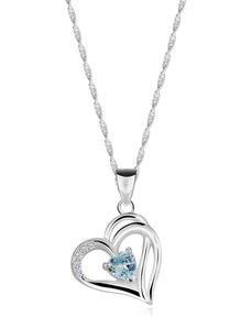 Ekszer Eshop - 925 ezüst nyaklánc - aszimmetrikus szív a váll egy részével, világoskék szív cirkónia V01.02