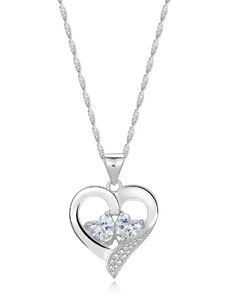 Ekszer Eshop - 925 Ezüst nyaklánc – szélesebb csavart vállú szív, szív cirkóniák V01.20