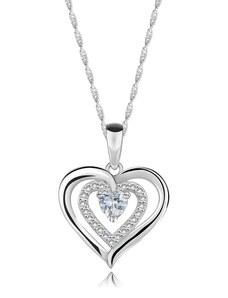 Ekszer Eshop - 925 ezüst nyaklánc – hármas szív, szív alakú cirkónia, kerek cirkóniák V02.16