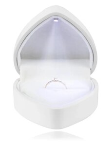Ekszer Eshop - LED-es díszdoboz gyűrűkhöz - szív, fényes fehér színben G29.01