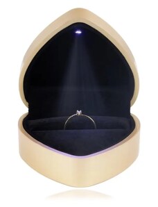 Ekszer Eshop - LED-es díszdoboz gyűrűkhöz - szív, fényes arany színben G29.14