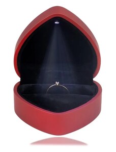 Ekszer Eshop - LED-es díszdoboz gyűrűhöz – szív, matt piros szín, fekete párnával G29.09