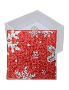 Ekszer Eshop - Karácsonyi ékszer díszdoboz - hópelyhek, ezüst - piros színben Y49.03