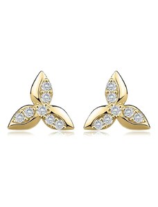 Ekszer Eshop - 14K sárga arany arany fülbevaló - szélesebb szélű levelek, cirkóniák, stekkerzár S5GG255.71