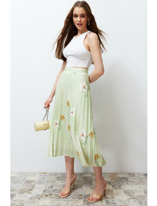 Trendyol Multi Color Floral Pattern Pleated Satin Fabric Maxi Length Woven Skirt