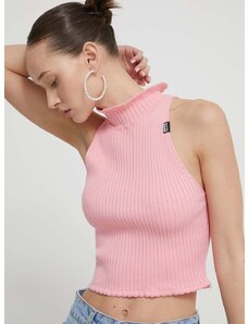 Moschino Jeans pamut pulóver könnyű, rózsaszín, félgarbó nyakú
