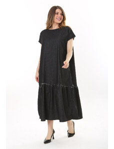 Şans Women's Plus Size Anthracite Dirty Stitched Dress