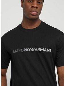 Emporio Armani pamut póló fekete, férfi, nyomott mintás