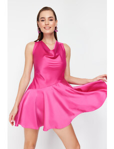 Trendyol Pink Scoop Neck Satin Elegant Evening Dress