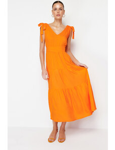 Trendyol Orange A-line/Bell Form Flounce Maxi Woven Dress