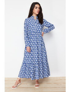 Trendyol Saks Belted Skirt Flounced Flower Patterned Lined Woven Dress