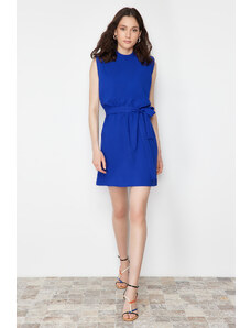 Trendyol Saxe Blue Belted A-Line Mini Woven Dress