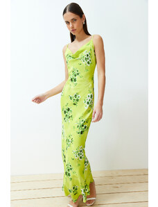 Trendyol Green Floral Degaje Collar Strap Midi Woven Dress