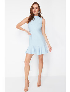 Trendyol Blue Fitted Skirt Flounce Stand Collar Mini Sleeveless Woven Dress