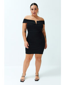 Trendyol Curve Black Double Layer Collar Detailed Knitted Dress