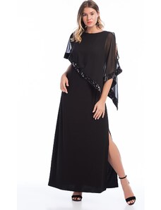 Şans Women's Plus Size Black Sequined Embellished Dress